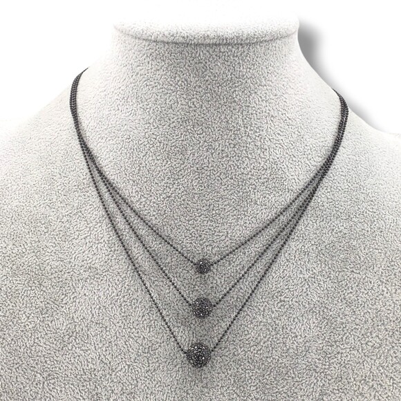 Lia Sophia Layered Multi Strand Hematite Tone Graduated Bead Necklace Adjustable - Picture 2 of 6